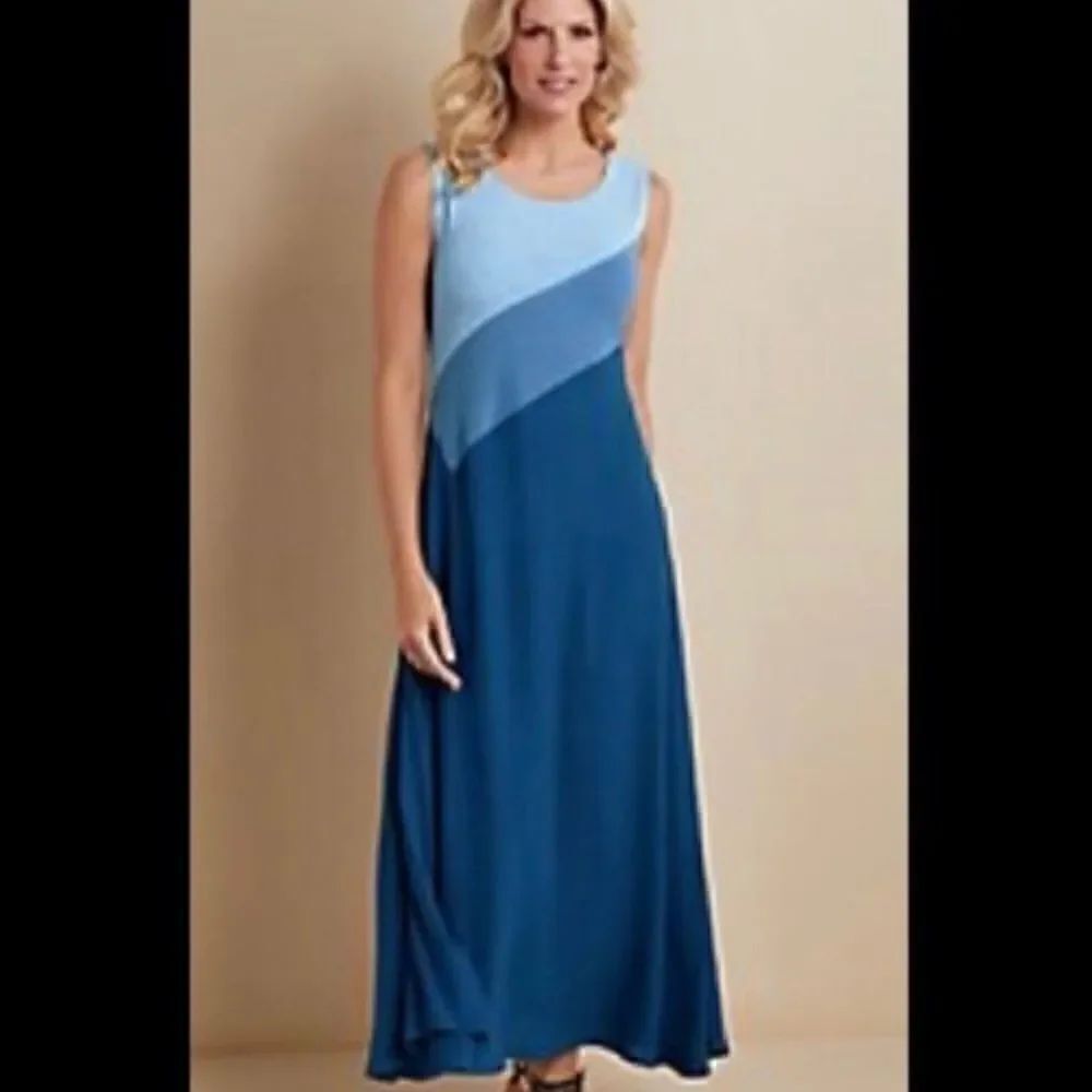 Soft Surroundings Blue Flatter Me Colorblock Maxi Dress